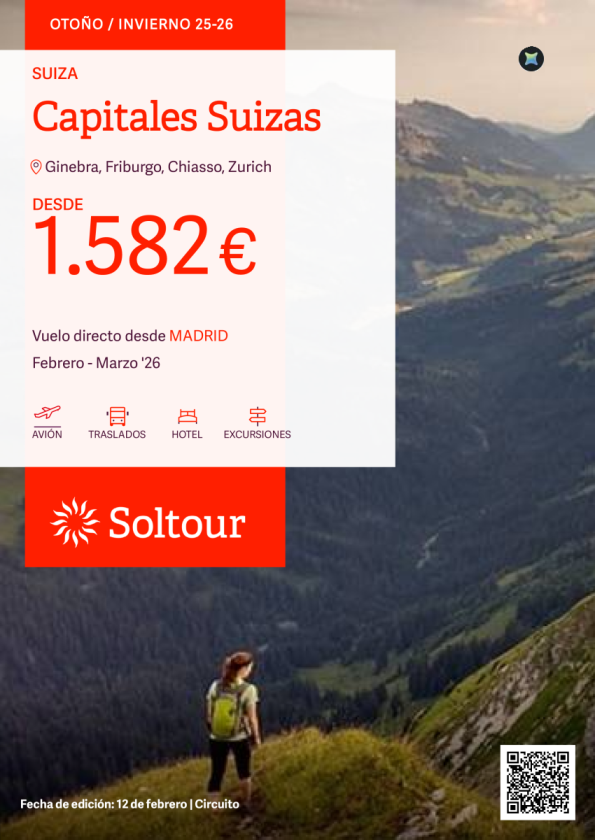 Capitales Suizas desde 1.582 &euro; , de febrero a marzo salidas desde Madrid