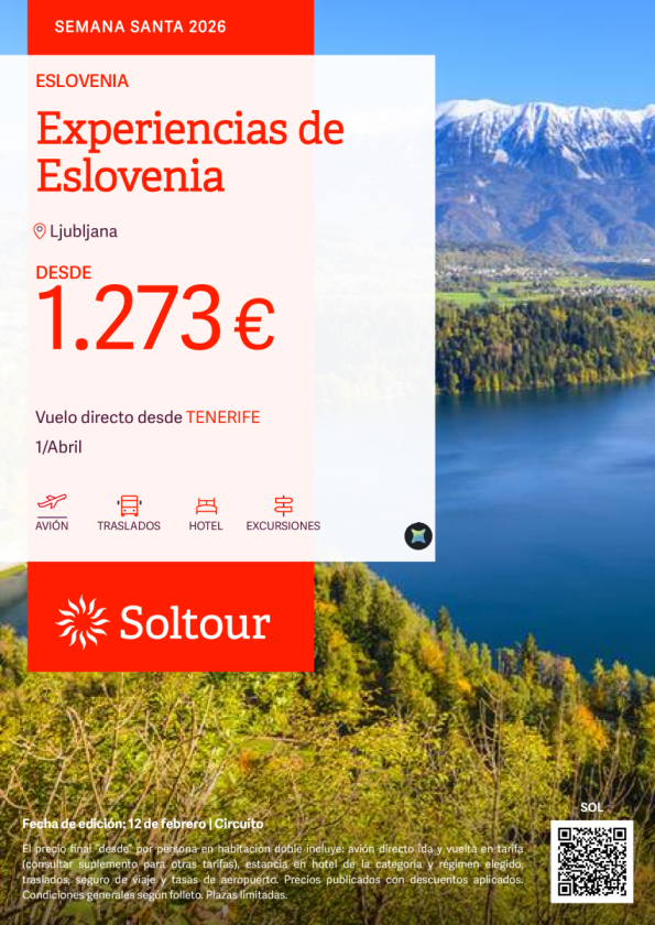 Experiencias de Eslovenia desde 1.273 &euro; , salidas el 1 de abril desde Tenerife