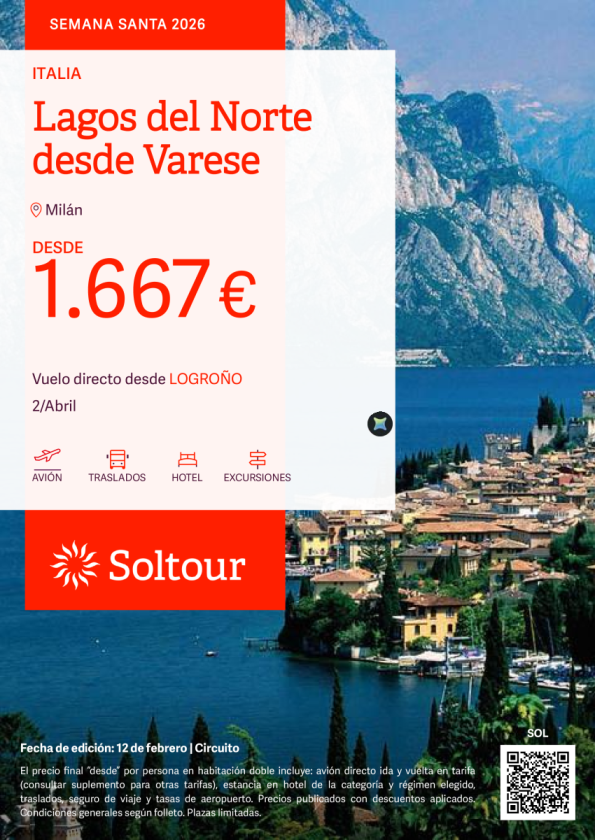 Lagos del Norte desde Varese desde 1.667 &euro; , salidas el 2 de abril desde Logroño