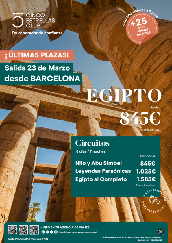 Últimas plazas Egipto  8 días/ 7 noches PVP 845 &euro; (tasas incl.) salida 23 de marzo dsd Barcelona. Reserva Ya!!!!