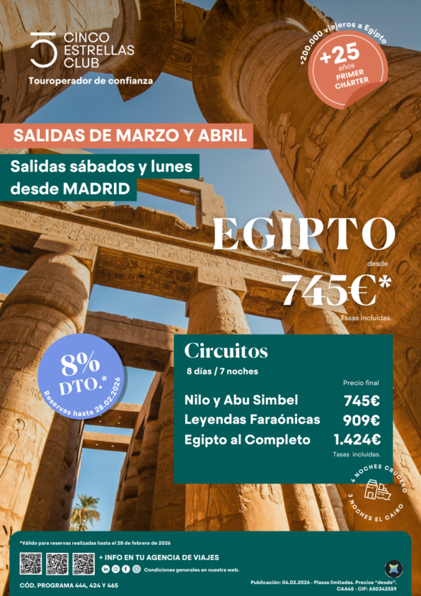 Oferta| Últimas plazas  Egipto salidas en marzo,abril dsd 745 &euro; 8ds/7ns sal. sáb. y lunes dsd Mad,Bcn,Vlc y Agp