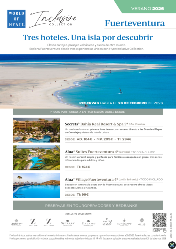 Hasta 40% Dto. en Fuertenvetura. Reserva Secrets y Alua con dto. hasta el 28 Feb.
