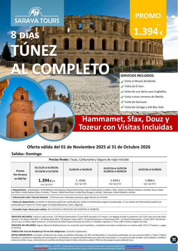 Túnez al Completo 8 días: Circuito con Visitas Incluidas hasta Octubre 26