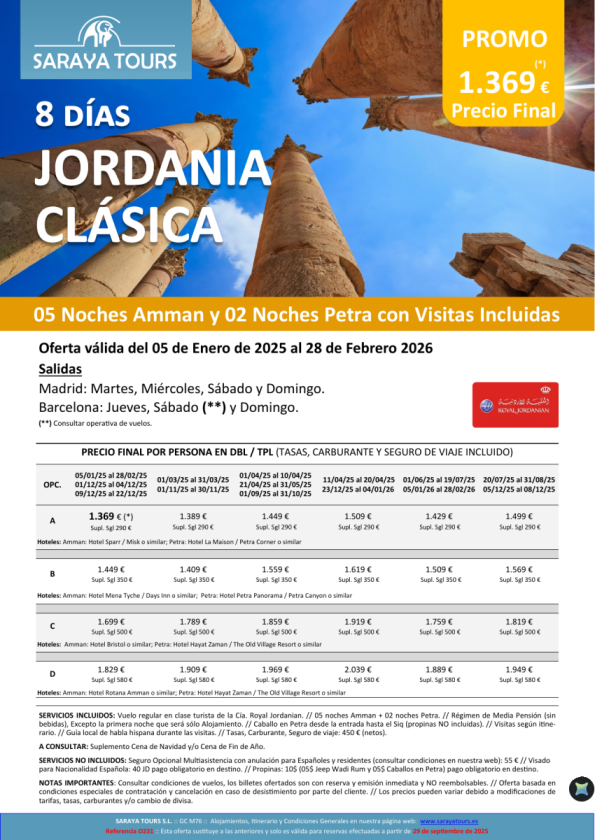 Jordania Clásica 8 días: Amman y Petra con Visitas Incluidas hasta Febrero 27