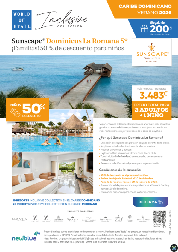 50% Dto para Niños hasta el 28/02. Sunscape Dominicus La Romana - Playa Sin Sargazo 3.483 &euro; 2 adultos+1 Niño