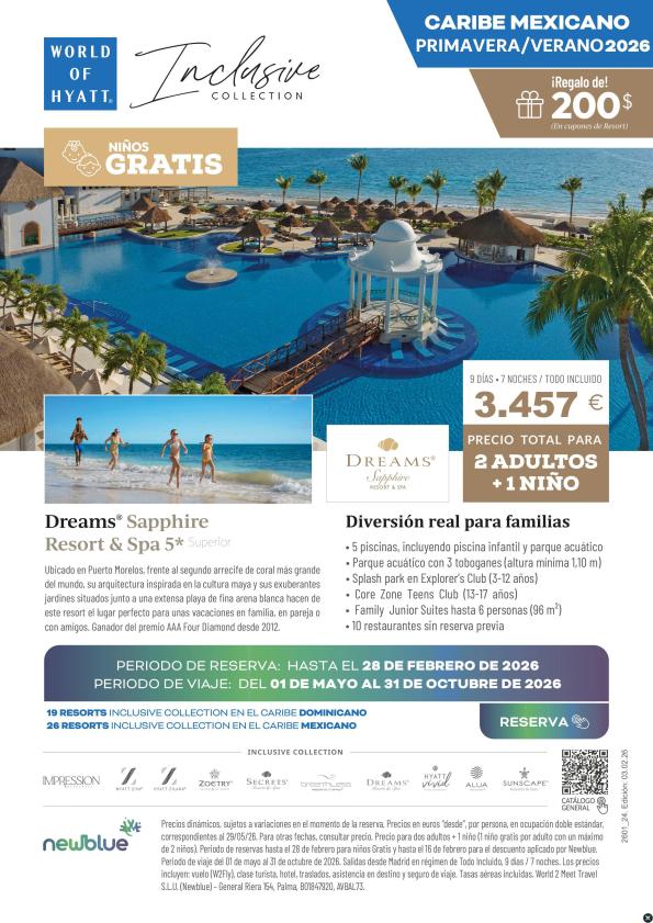 Niños GRATIS Car. Mex - Dreams Sapphire - 2 adultos + 1 niño: 3.705 &euro; - 7N/9Dias Todo Incluido y vuelo directo