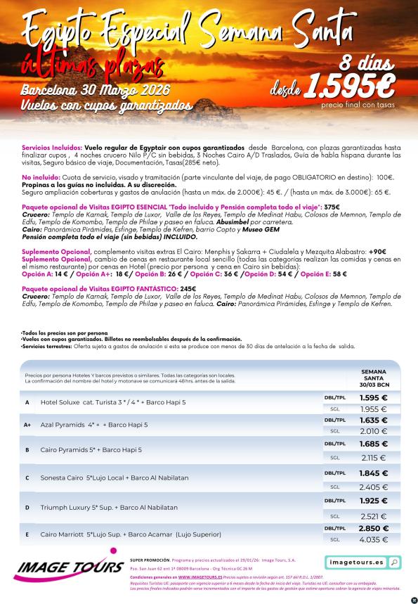 Egipto Charter Semana Santa 2026, con cupos y precios desde 1.595 &euro; 