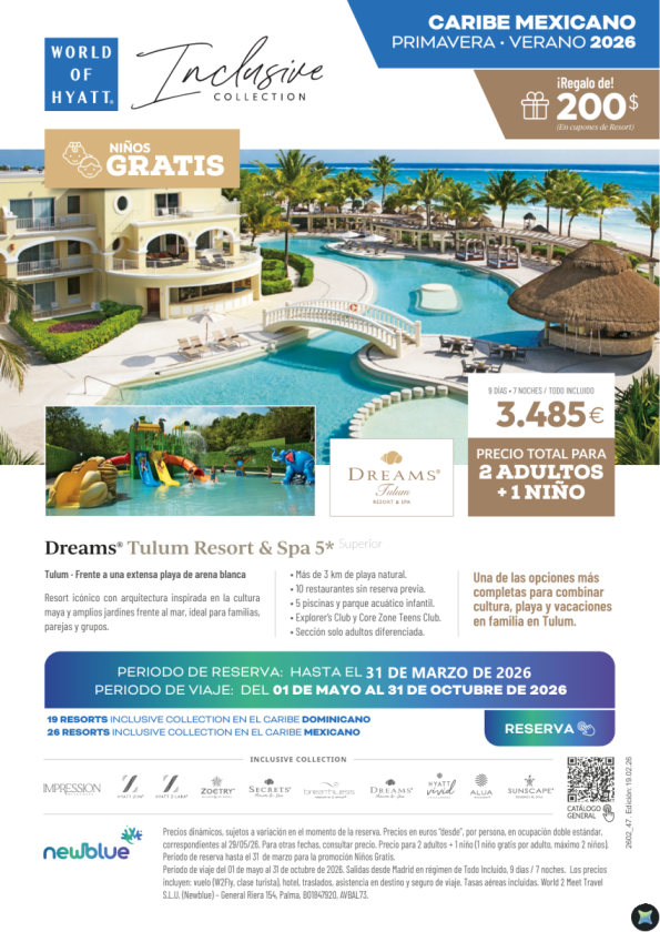 Niños GRATIS  hasta 31/03 -Caribe Mex - 2 adultos + 1 niño: 3.485 &euro; - 7N/9Dias T.I en Dreams Tulum