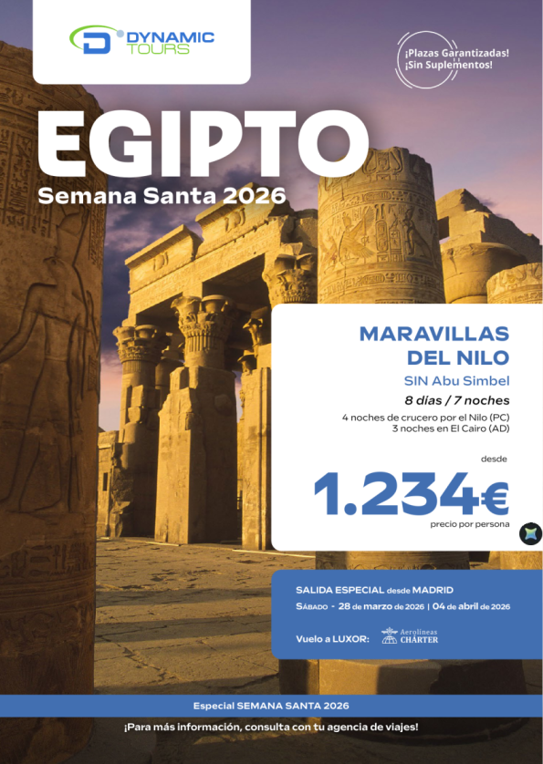 EGIPTO?Semana Santa??Maravillas del Nilo??4cru+3cai?(? Salida Especial: 28mar y 04abr de Madrid) desde 1.234 &euro; 