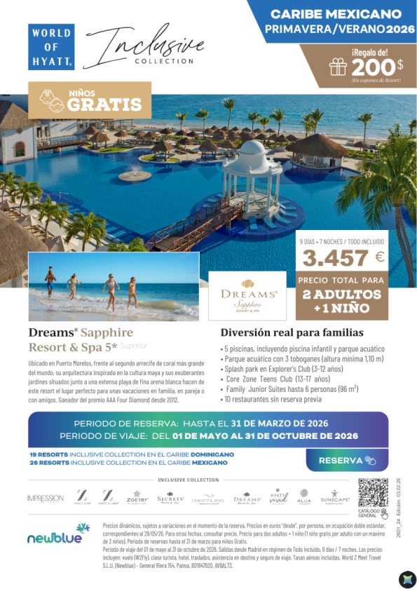Niños GRATIS Car. Mex - Dreams Sapphire - 2 adultos + 1 niño: 3.457 &euro; - 7N/9Dias Todo Incluido y vuelo directo