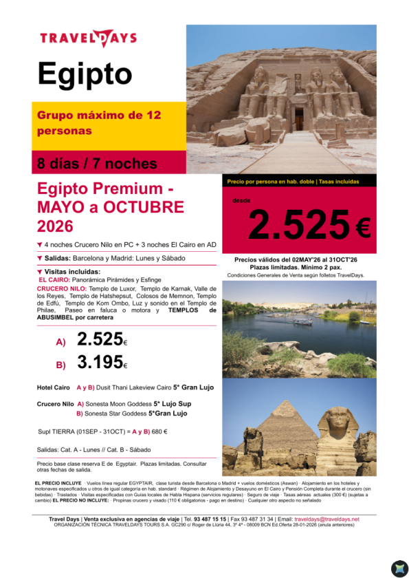 Egipto PREMIUM - 8 días con cruceros Sonesta salidas mayo-octubre a partir de 2.525