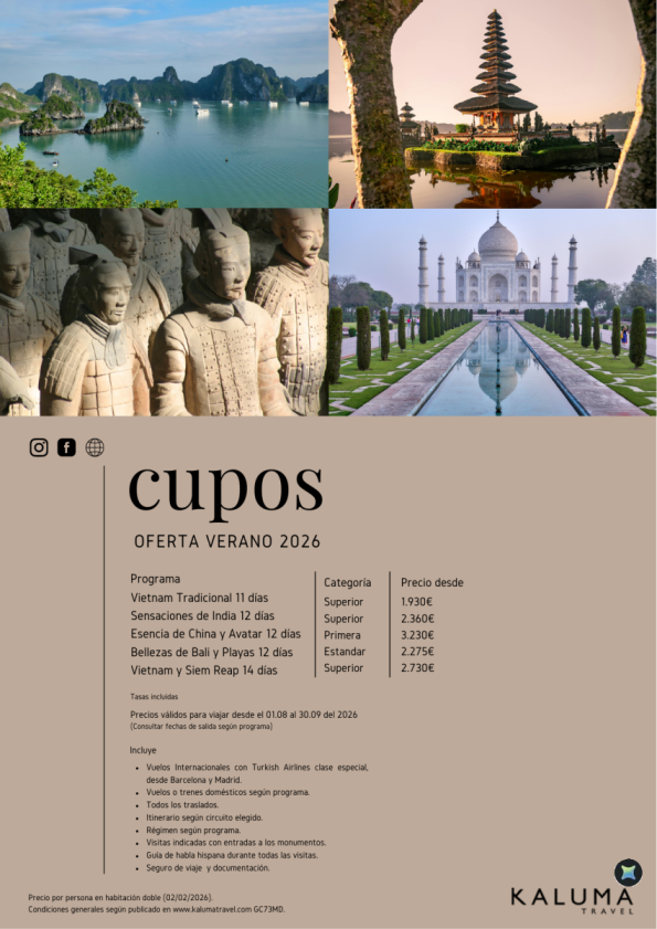 Salidas Especiales con Cupos - ASIA Verano 2026 - **Confirmación Inmediata**