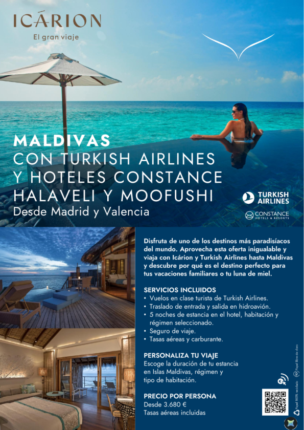 Maldivas con Turkish Arilines y Hoteles Constance Halaveli y Moofushi desde Madrid y Valencia