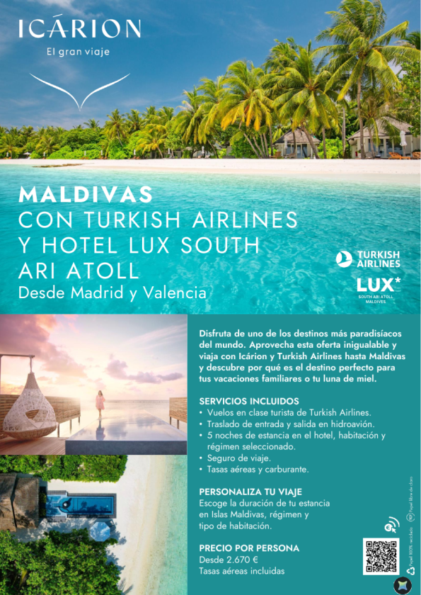 Maldivas con Turkish Airlines y Hotel South Ari Atoll desde Madrid y Valencia