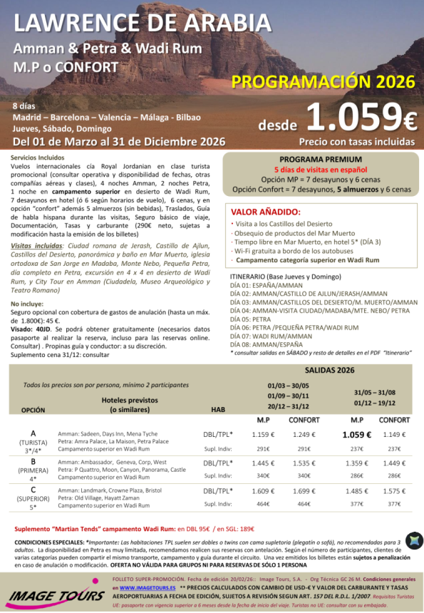 JORDANIA *Circuito 8 días Premium* Lawrence de Arabia, con campamento superior en Wadi Rum, desde 1.059 &euro; 