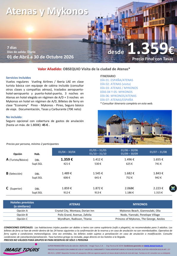 GRECIA verano 2026. Combinado Atenas y Mykonos, 7 días desde 1.359 &euro; 