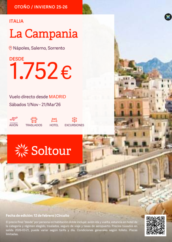 La Campania desde 1752.00 &euro; , de noviembre a marzo desde Madrid