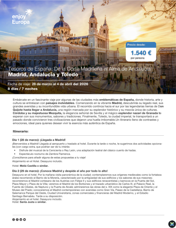 Tesoros de España: De la Corte Madrileña al Alma de Andalucía desde 1.540 &euro; 