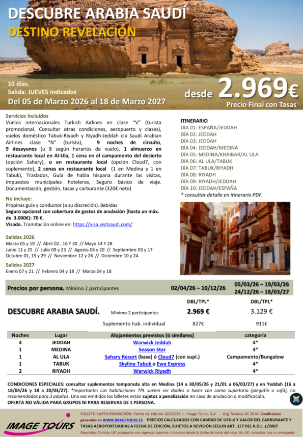 Descubre ARABIA SAUDI 2026-2027, circuito con todas las visitas y noche en desierto, 10 días desde 2.969 &euro; 
