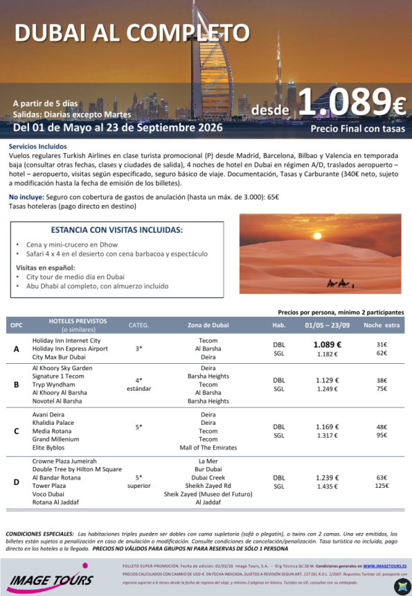 DUBAI al completo 2026, vuelos + trfs + estancia con visitas en Dubai, y Abu Dhabi con almuerzo, desde 1.089 &euro; 