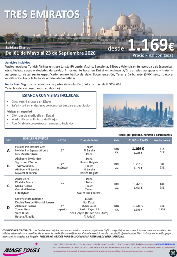 DUBAI, Abu Dhabi y Sharjah *Tres Emiratos* circuito con visitas 6 días con crucero-cena y 4 x 4, desde 1.169 &euro; 