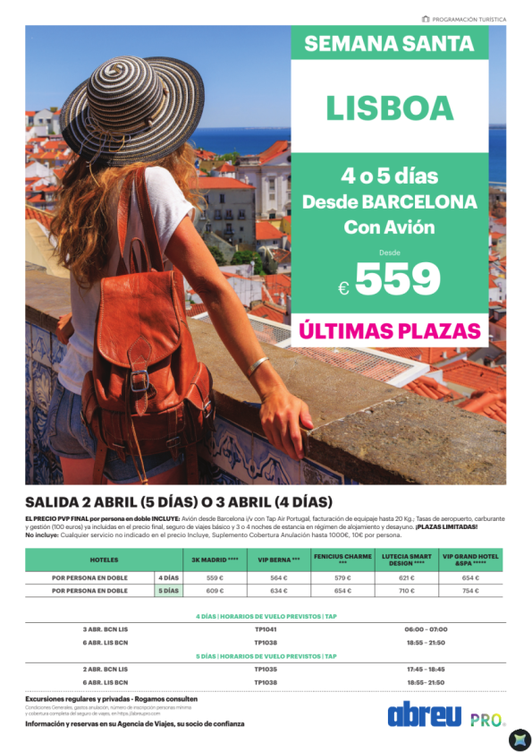 Semana Santa Lisboa con avion ultimas plazas desde Barcelona salidas 02 y 03 Abril