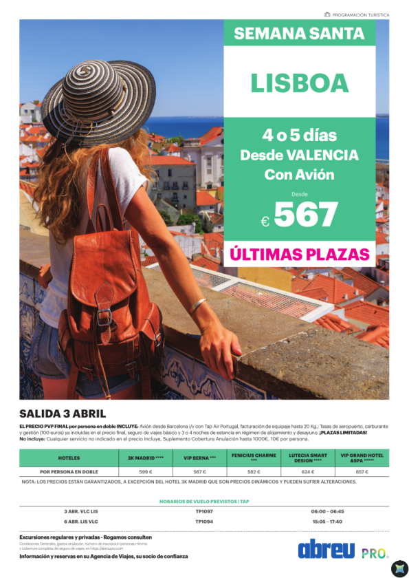 Semana Santa Lisboa con avion ultimas plazas desde Valencia 4 dias salida 03 Abril