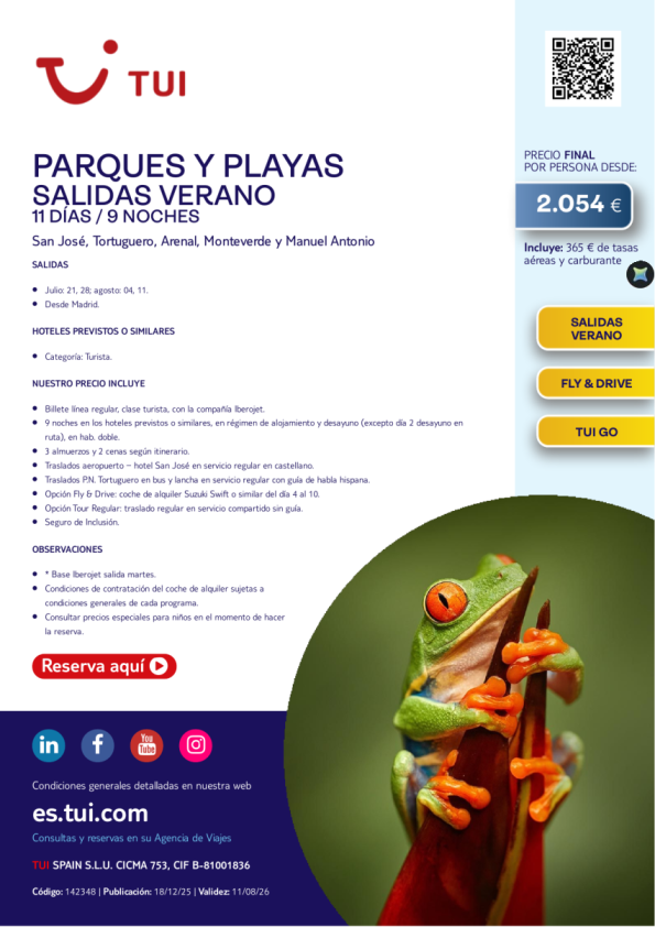 Costa Rica. Parques y Playas. 11 días / 9 noches. Salidas Verano. Fly & Drive. Desde MAD desde 2.054 &euro; 