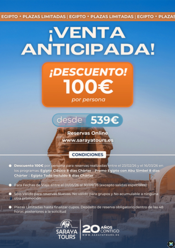 ¡¡ Venta Anticipada EGIPTO !! Descuento 100 &euro; 