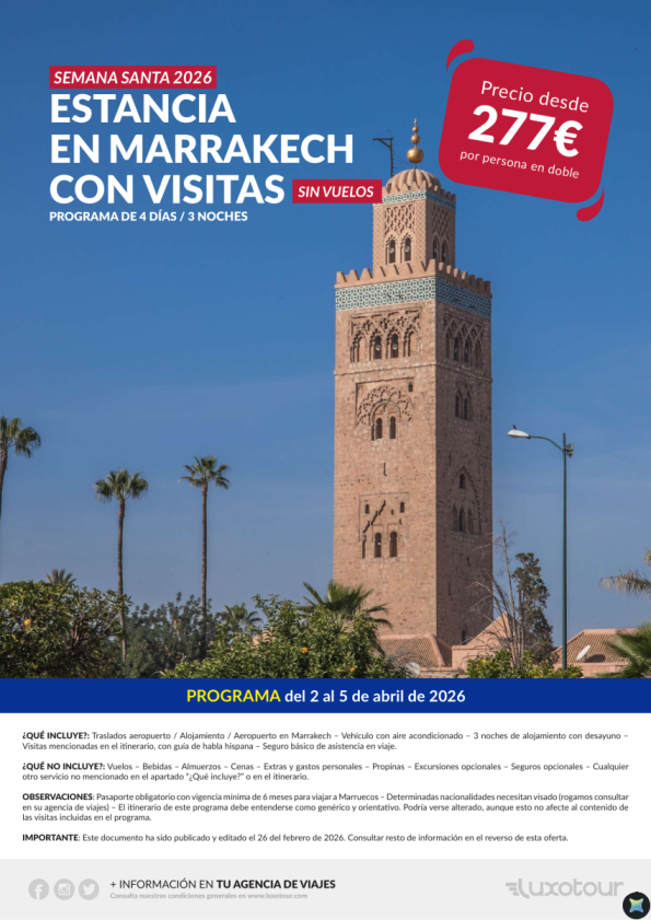 Semana Santa - Estancia en Marrakech con visitas, sin vuelos