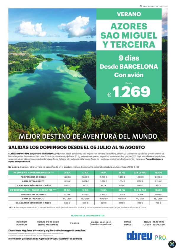 Combinado 2 Islas Azores 9 días desde Barcelona Julio y Agosto plazas garantizadas