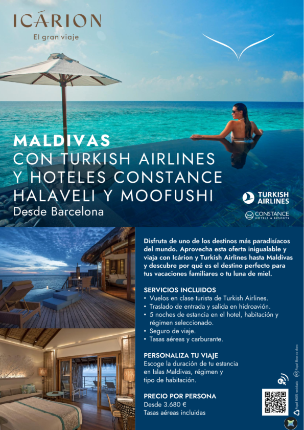 Maldivas con Turkish Arilines y Hoteles Constance Halaveli y Moofushi desde Barcelona