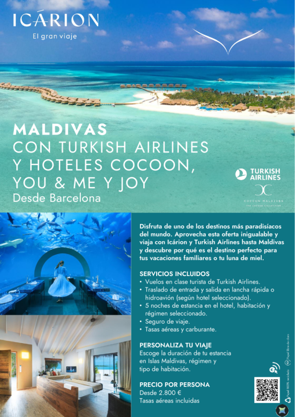 Maldivas con Turkish Airlines y Hoteles Cocoon, You & Me y Joy desde Barcelona
