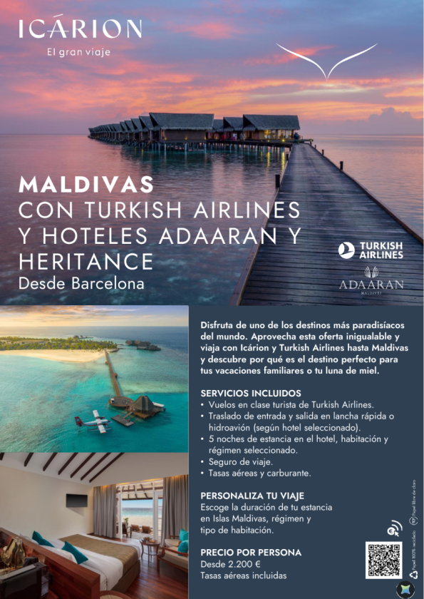 Maldivas con Turkish Airlines y Hoteles Adaaran y Heritance desde Barcelona