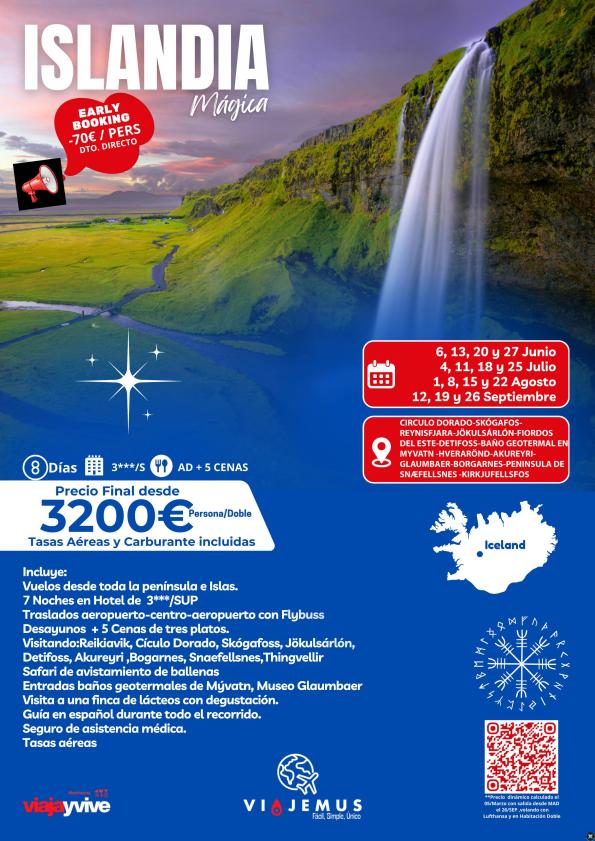 Islandia mágica,8 días,ahora Early booking directo de -70? por persona.Salidas garantizadas. No te lo pierdas.