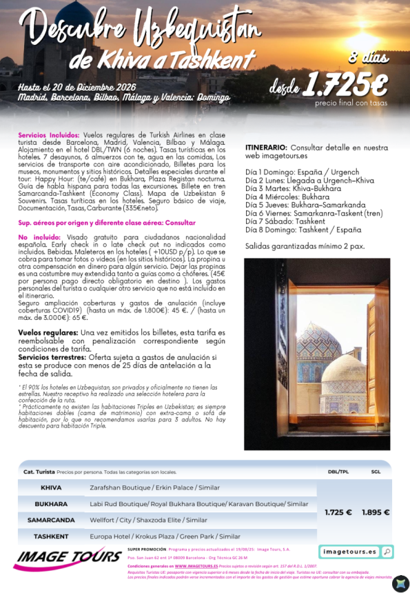 Descubre Uzbekistán, de Khiva a Tashkent, 8 días con precios hasta diciembre 2026 desde 1725 &euro; 