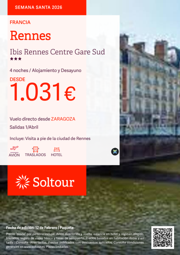 Rennes Semana Santa desde 1.031, salidas el 1 de abril desde Zaragoza