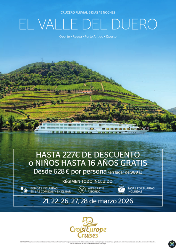 Hasta 227 &euro; DTO o Niños GRATIS hasta 16 años - crucero por el valle del Duero - 6 días - Todo Incluido - marzo