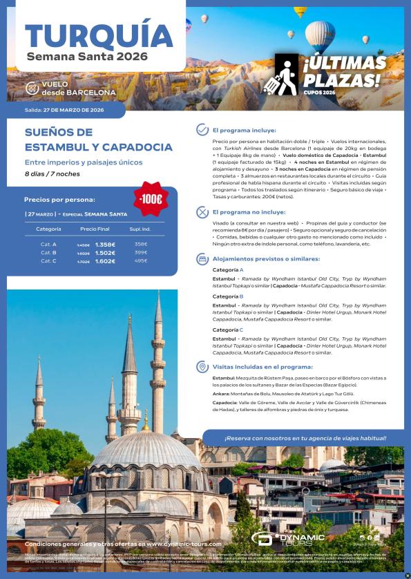 ????????Últimas Plazas - Semana Santa 2026 &euro; Sueños de Estambul y Capadocia?100? de dto.?(? 27/03 dsd BCN)