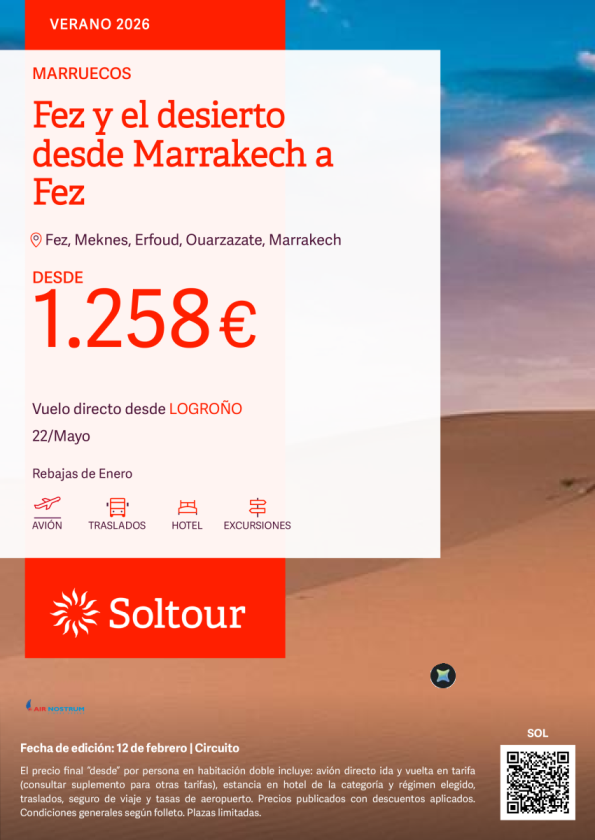 Fez y el desierto desde Marrakech a Fez desde 1.258 &euro; , salidas el 22 de mayo desde Logroño