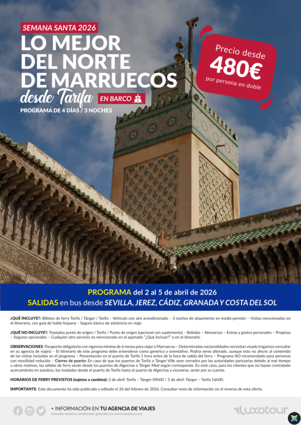 Semana Santa - Lo mejor del norte de Marruecos en barco desde Tarifa