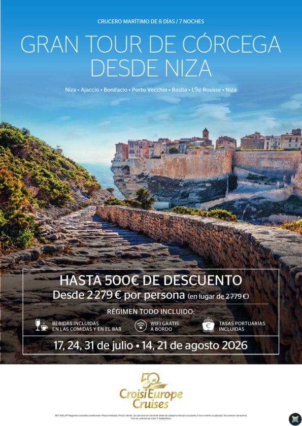 Hasta 500 &euro; de DESCUENTO - Crucero gran tour de Córcega desde Niza - 8 días - Todo Incluido - julio y agosto