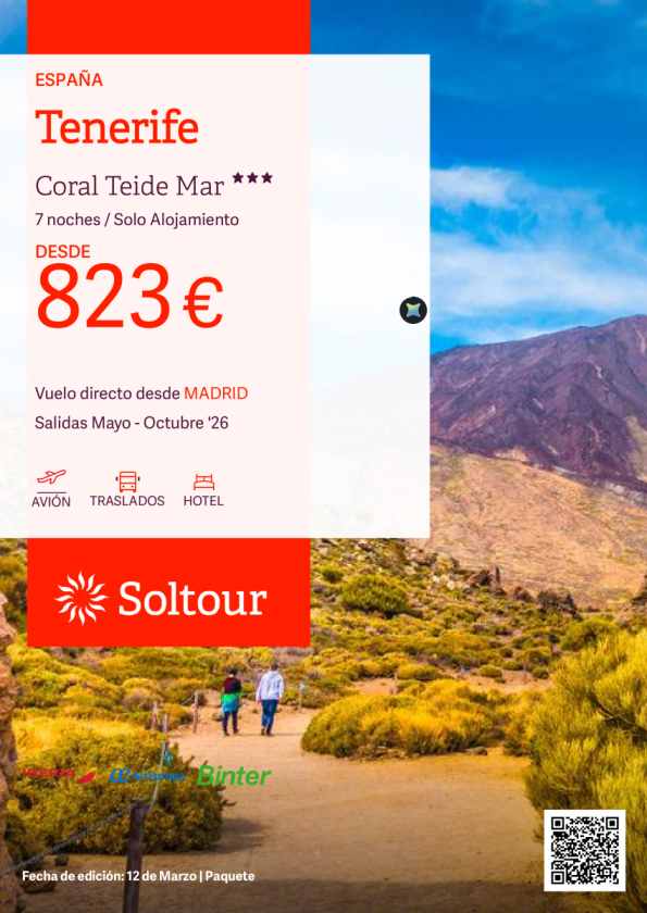 Tenerife - Especial Familias en Coral Teide Mar desde 823 &euro; , salidas de Mayo a Octubre desde Madrid