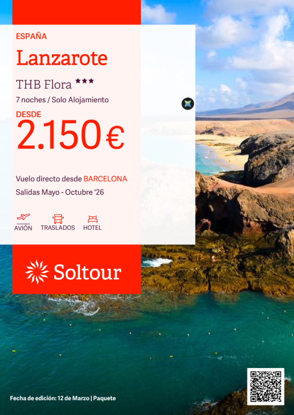 Lanzarote - Especial Familias en THB Flora desde 2.150 &euro; , salidas de Mayo a Octubre desde Barcelona