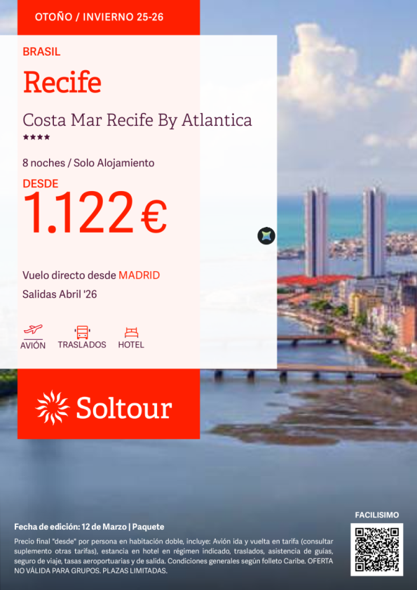 Recife (Brasil) en Costa Mar Recibe By Atlantica desde 1.122 &euro; , salidas en Abril desde Madrid