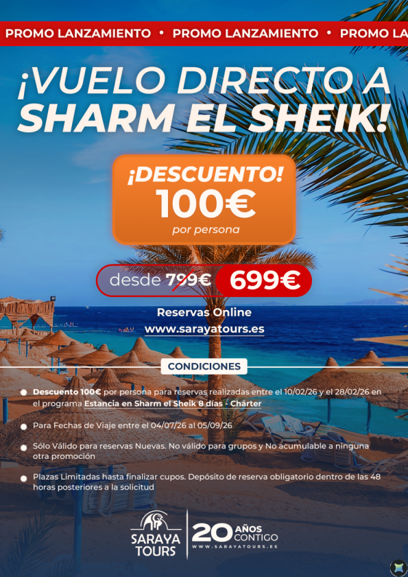 ¡¡ Promo Lanzamiento Vuelo SHARM !! Descuento 100 &euro; 