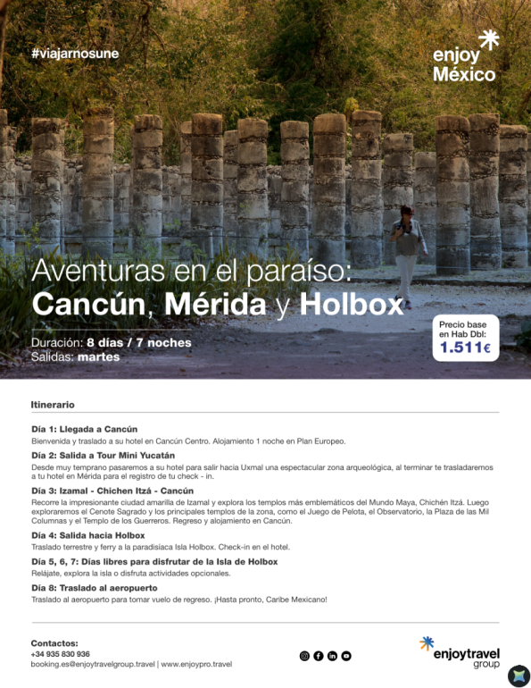 Aventuras en el paraíso: Cancún, Mérida y Holbox desde 1.511 &euro; 