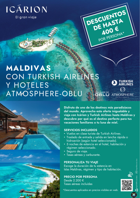 Maldivas con Turkish Airlines y Hoteles Atmosphere-Oblu. Descuentos de hasta 400 &euro; 
