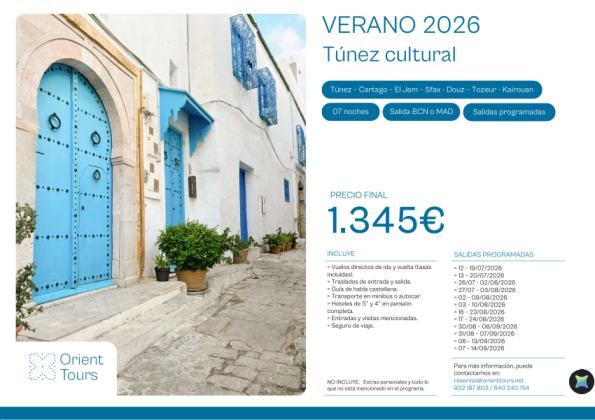 VERANO 2026 - Túnez cultural 07 noches salidas lunes y domingos con vuelos desde Bcn y Mad