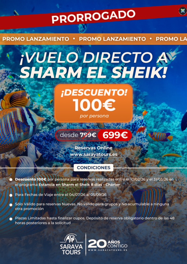 ? Prorrogado !! Promo Lanzamiento Vuelo SHARM * Descuento 100 &euro; 